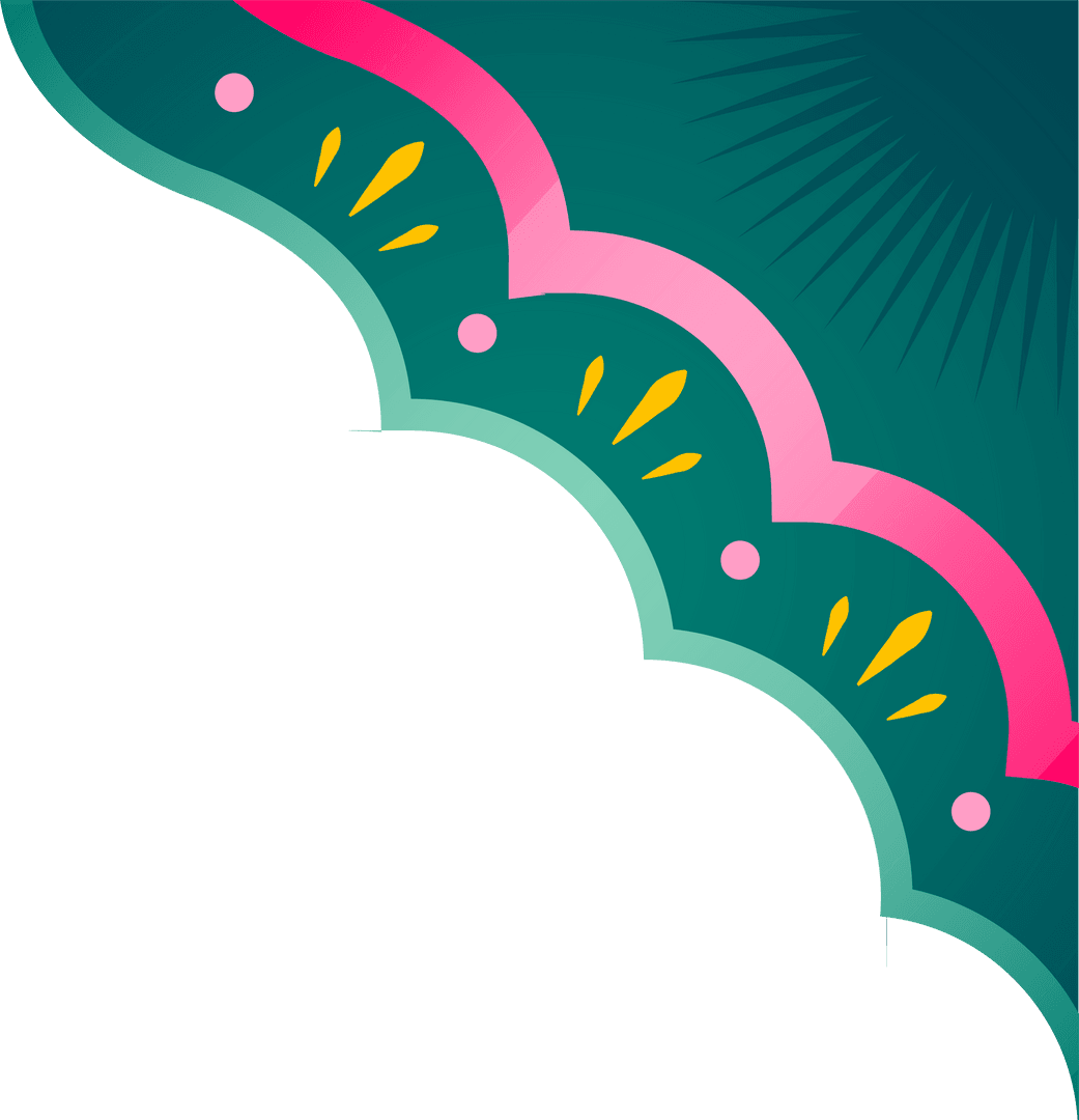 Ornate Scalloped Border with Vibrant Colors on Transparent Canvas