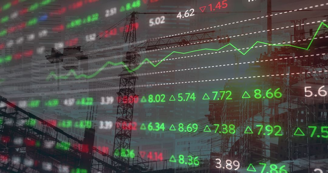 Construction Crane Overlay with Stock Market Data Visualization