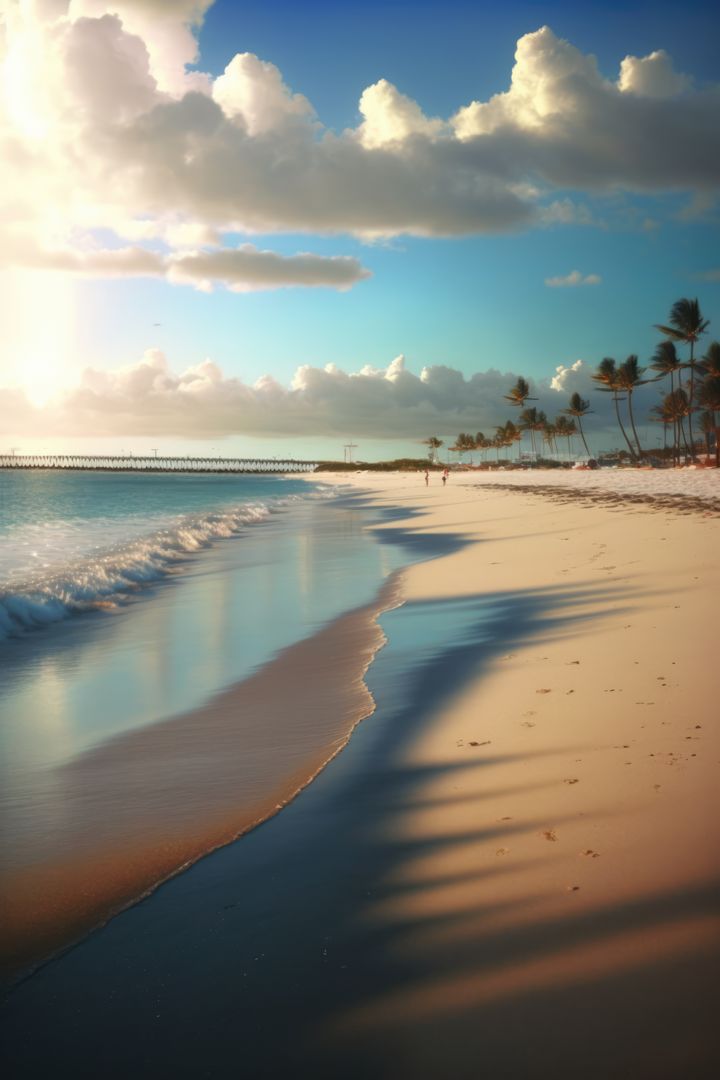 Serene Tropical Beach at Sunrise with Gentle Waves - Free Images, Stock Photos and Pictures on Pikwizard.com