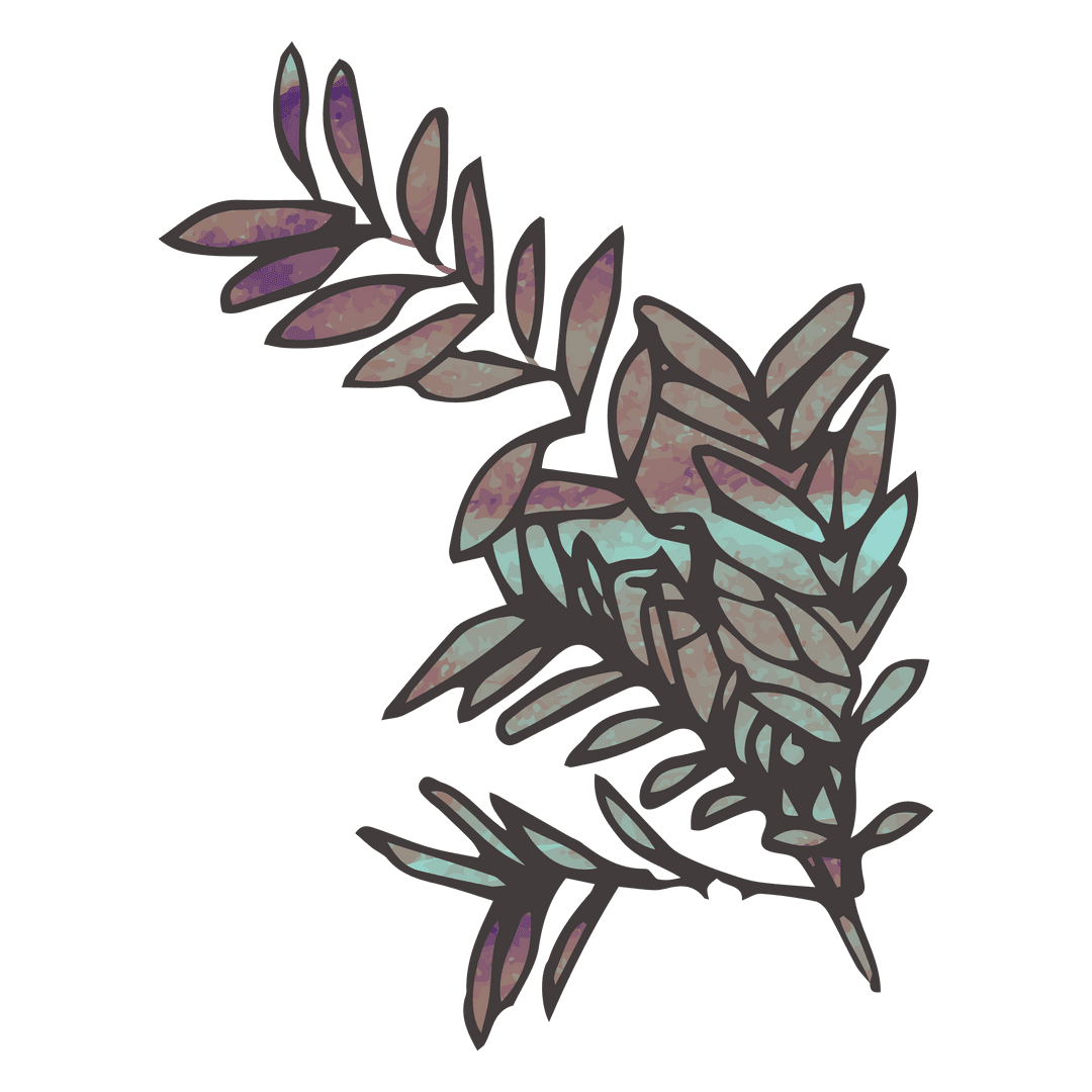 Translucent botanical illustration with grey and purple hues