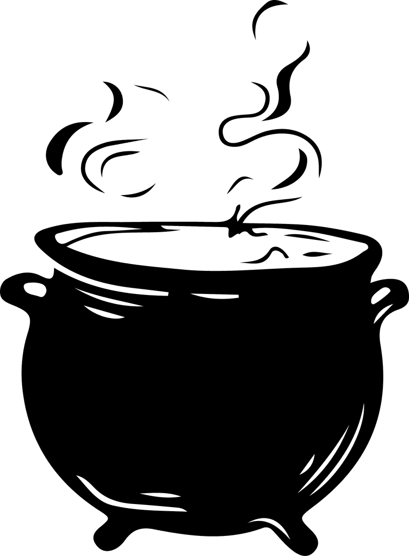 Steaming Black Cauldron Silhouette On Transparent Background