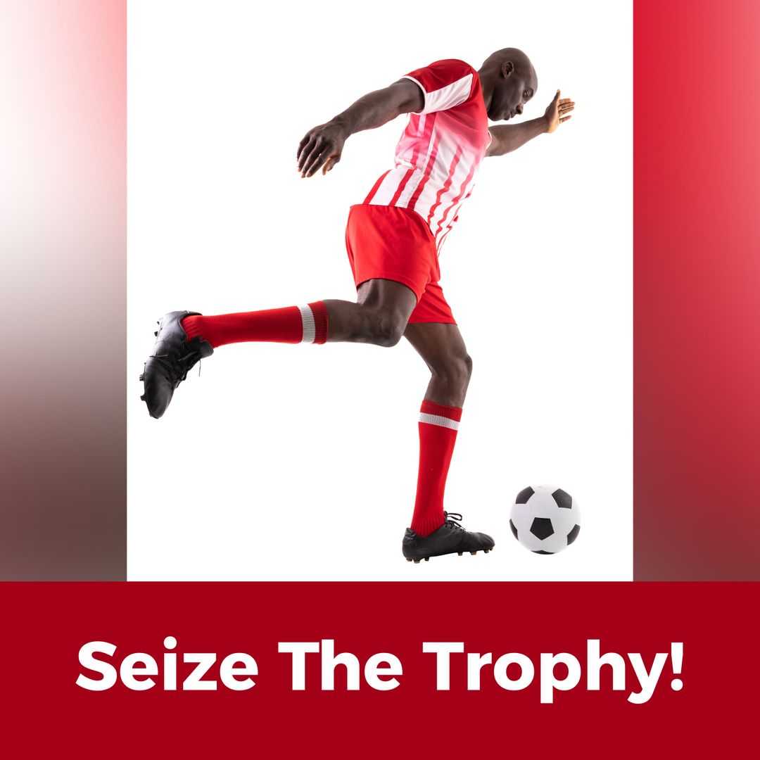 Athletic Soccer Player Kick Action with Inspirational Text