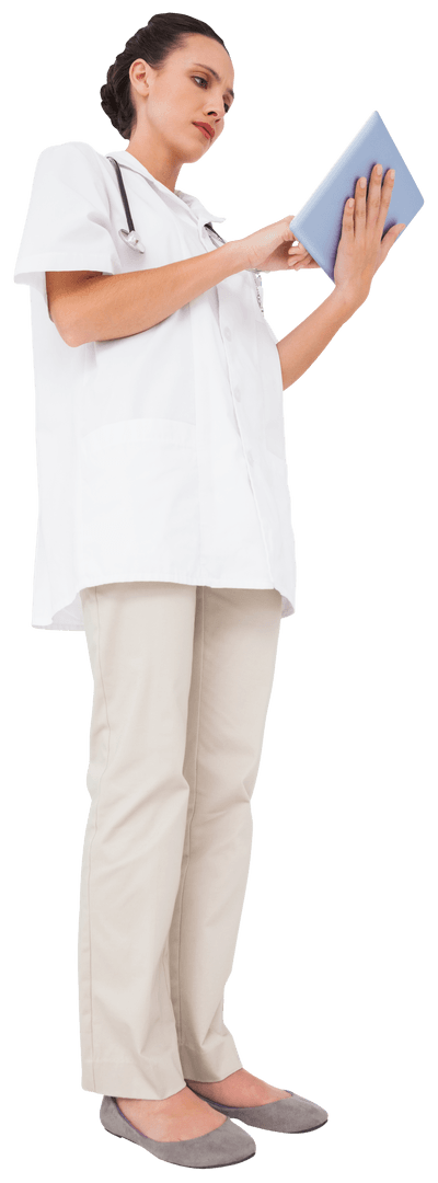 Transparent Medical Professional Using Tablet in Standing Position