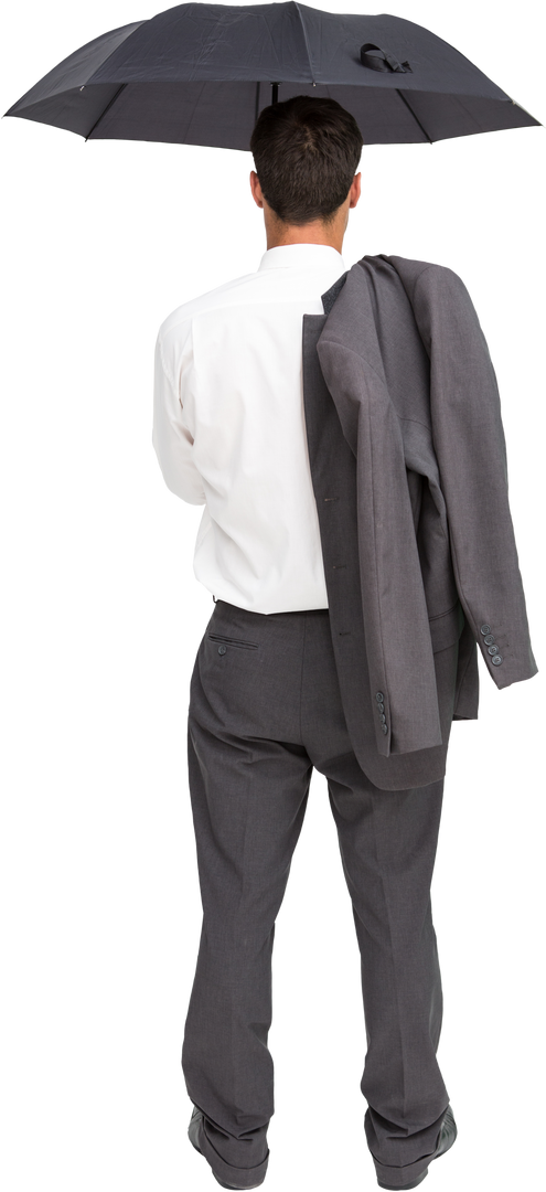 Transparent Businessman Holding Umbrella and Jacket from Back View - Download Free Stock Images Pikwizard.com