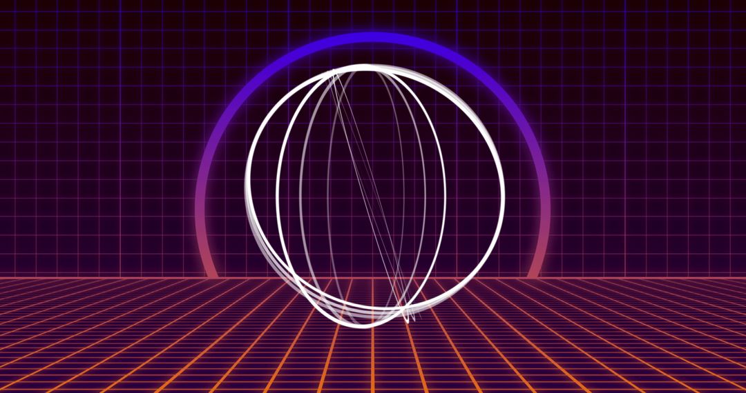 Retro Futuristic Grid with Spinning Neon Circles