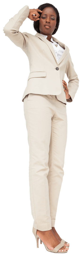 Businesswoman Contemplating Decision on Transparent Background