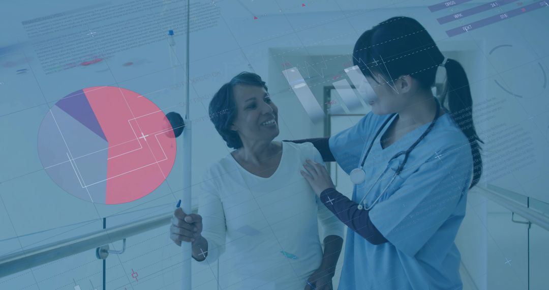 Nurse Supporting Patient Through Hospital Corridor for Recovery