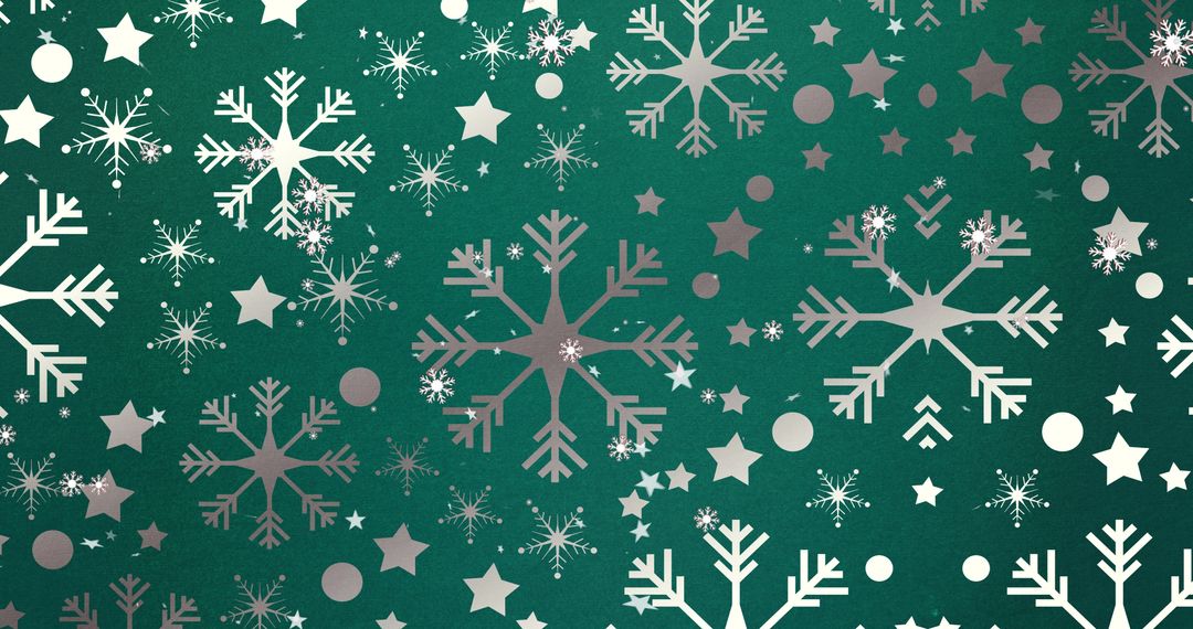 Festive Silver Snowflakes on Emerald Background