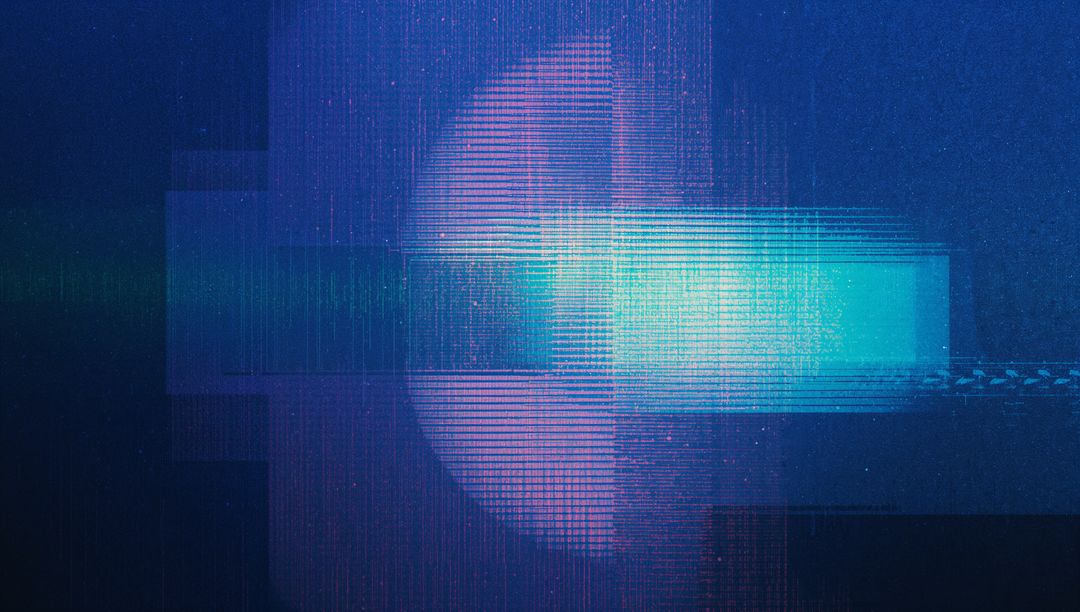 Vibrant Neon Glitched Digital Abstract Art in Blues and Purples