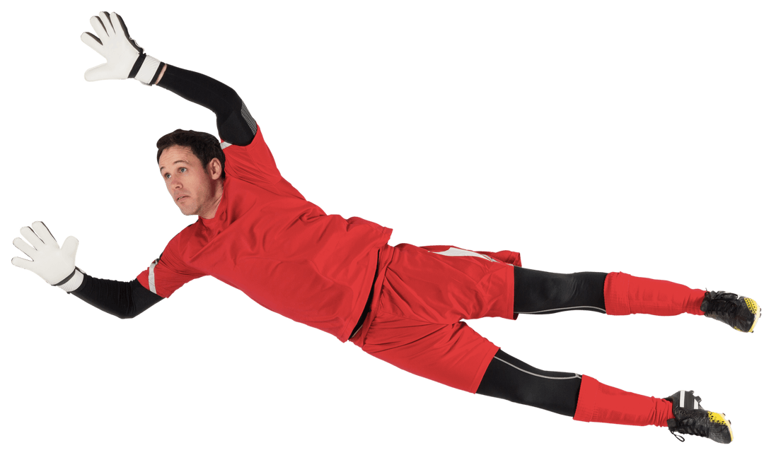 Biracial Male Goalkeeper Diving Catch Transparent Background