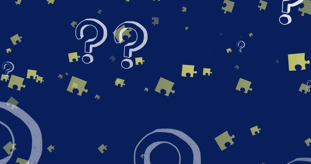 Question Marks and Puzzle Pieces on Blue Background