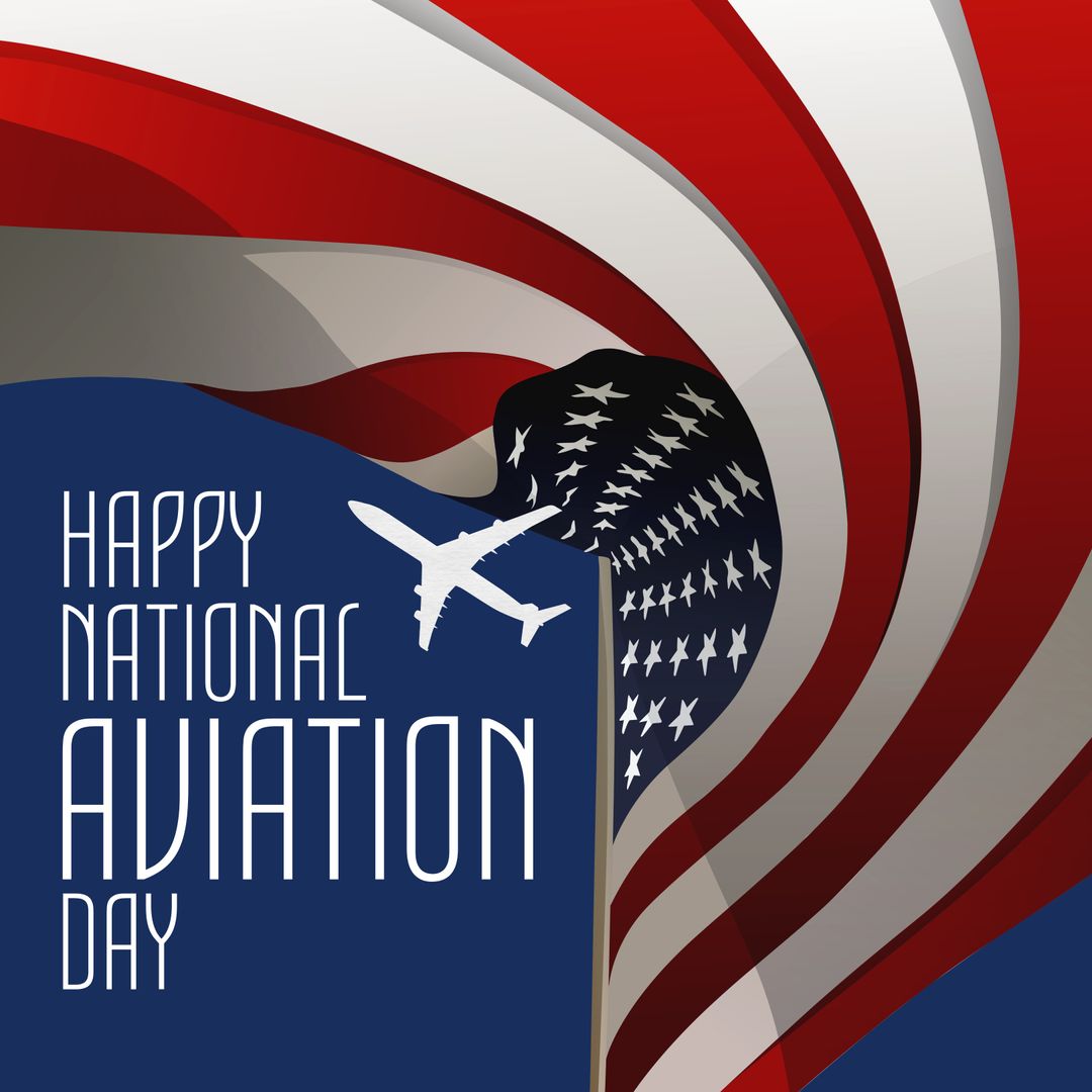 National Aviation Day Celebration with Airplane and U.S. Flag