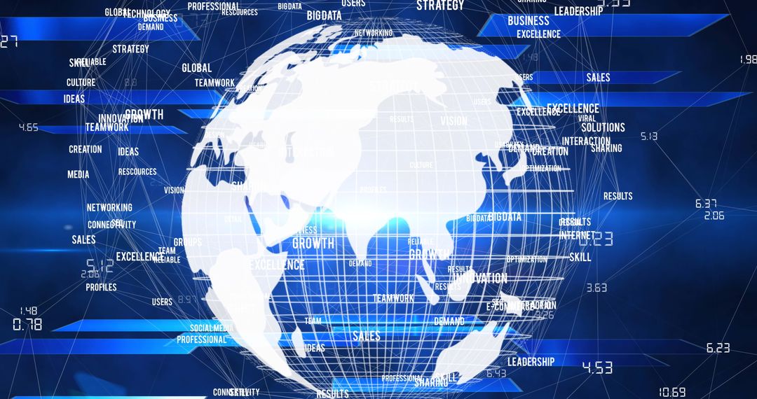 Digital Globe with Business Terms and Finance Concepts