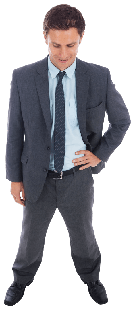 Confident Businessman Smiling with Hand on Hip Isolated Transparent Background