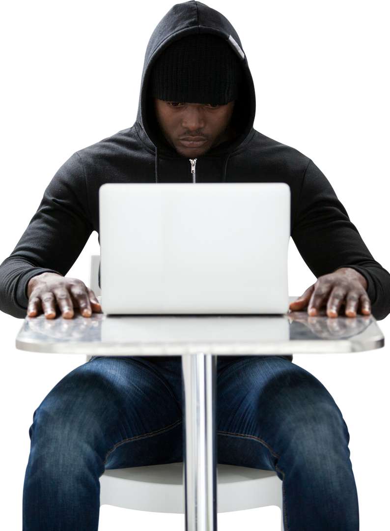 Transparent Image of Hooded Hacker with Laptop at Table - Download Free Stock Images Pikwizard.com