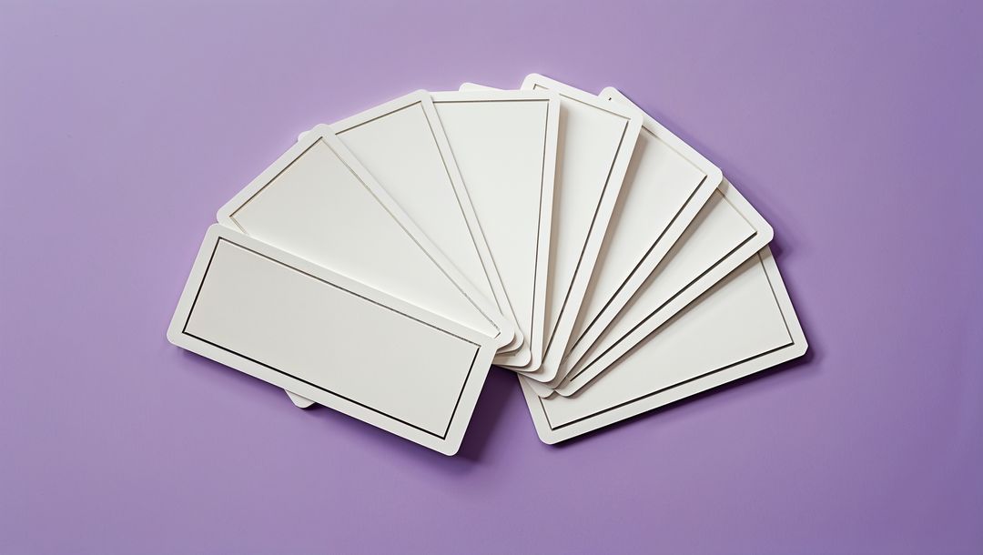Fanned Blank Cards on Purple Backdrop for Creative Design