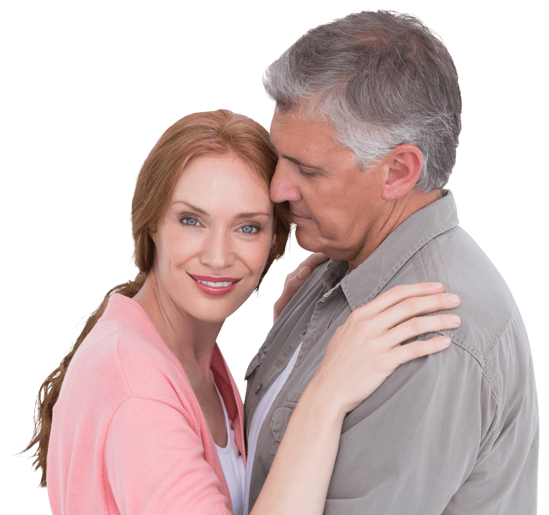 Loving Mature Couple Embracing on Transparent Background