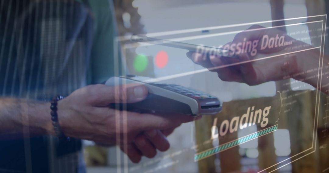 Digital Payment Process with Futuristic UI Overlay