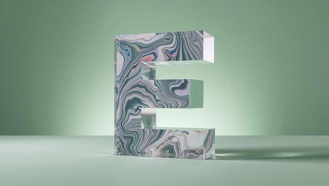 3D Marbled Letter E on Pastel Table for Modern Decor