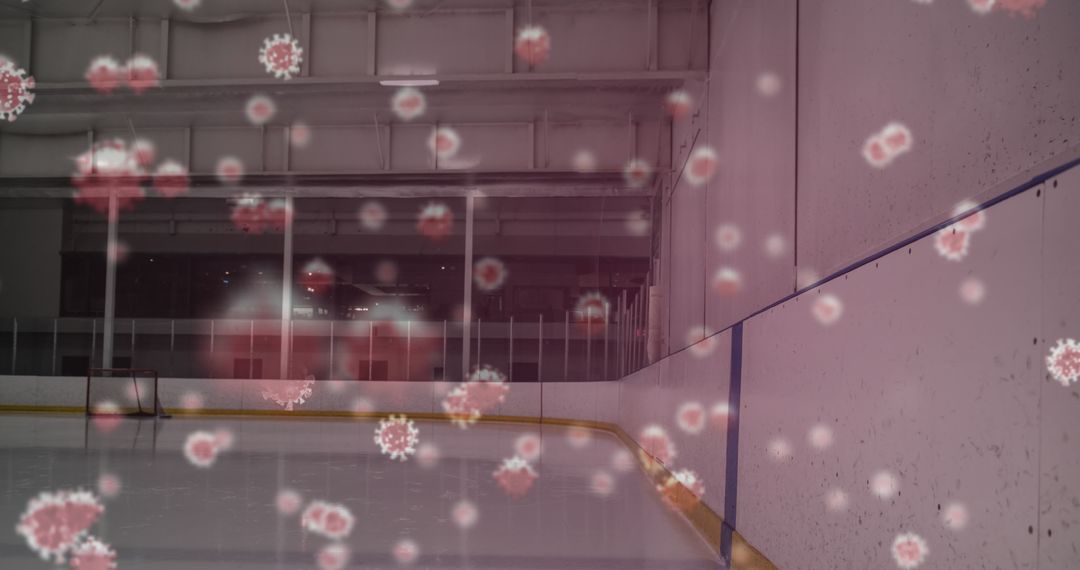 Empty Ice Rink with Floating 3D Coronavirus Elements