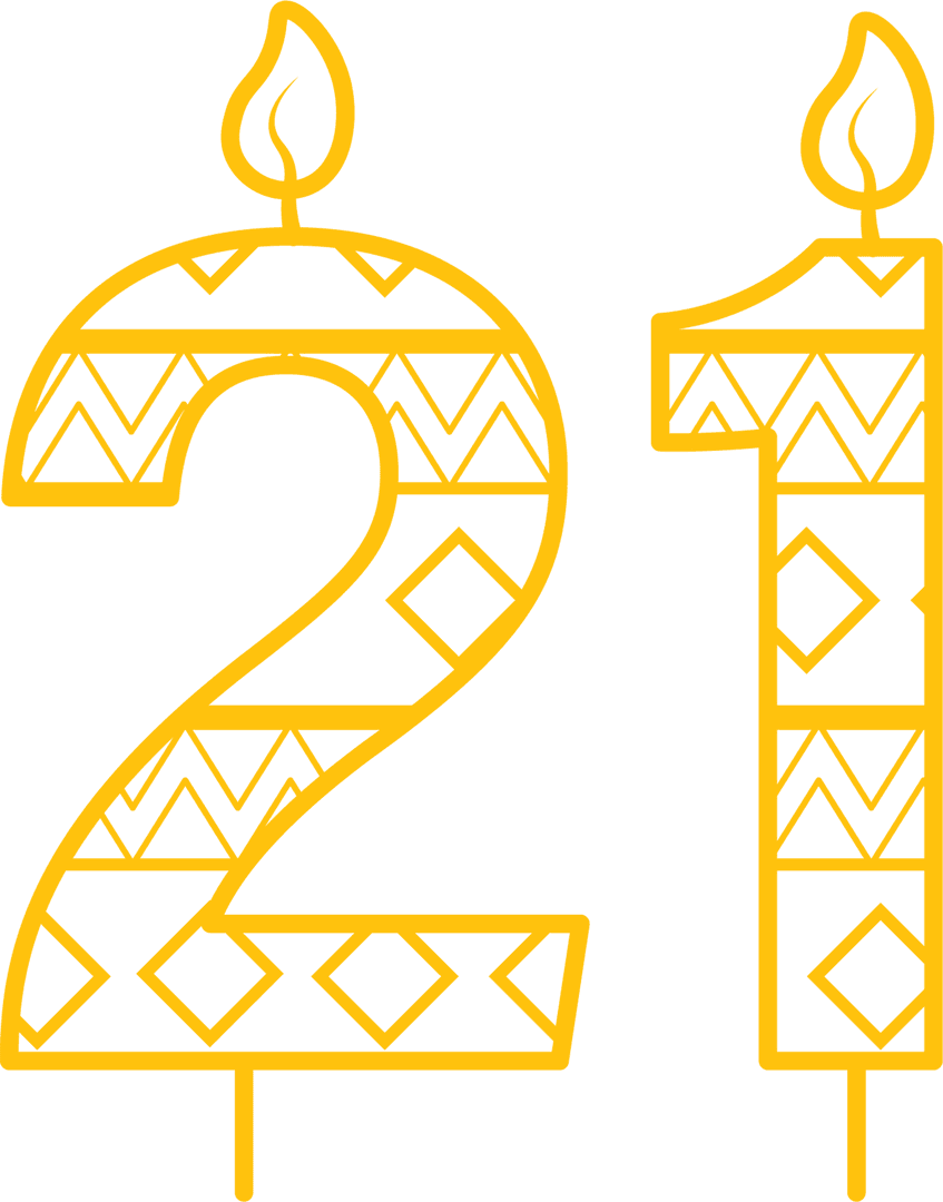 Yellow 21 Metallic Flamed Candle Design on Transparent Background