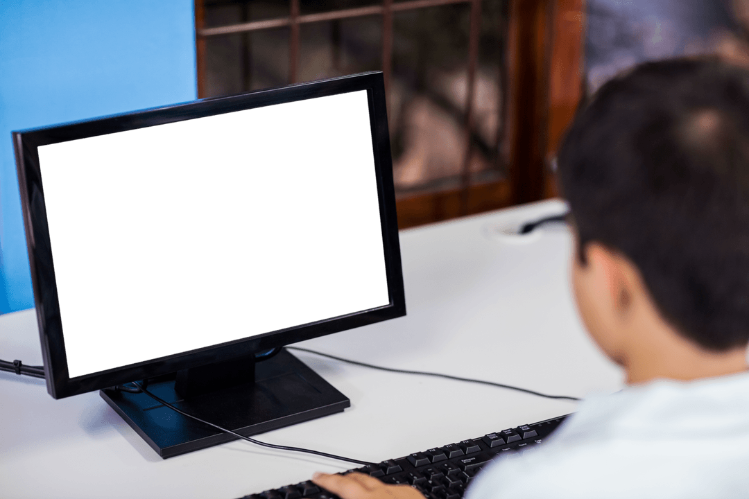Caucasian Man Using Desktop with Transparent Screen for Copy Space - Download Free Stock Images Pikwizard.com