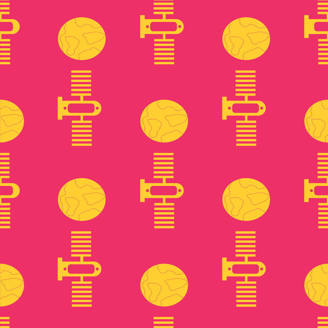 Yellow Globes and Satellites on Transparent Pink Pattern