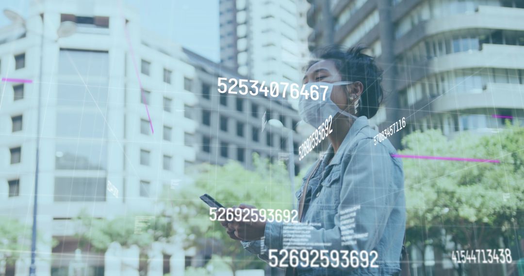 Woman Navigating Digital Data with Smartphone During Pandemic