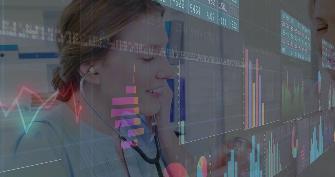 Doctor Analyzing Digital Healthcare Data with Stethoscope