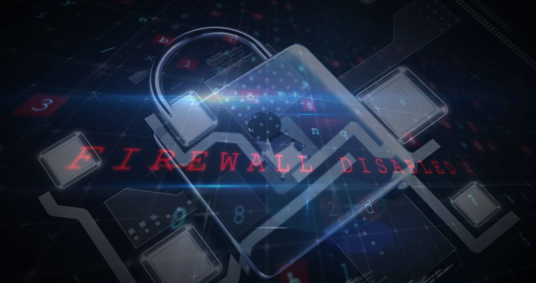 Digital Lock with Firewall Disabled Text in Cybersecurity Theme
