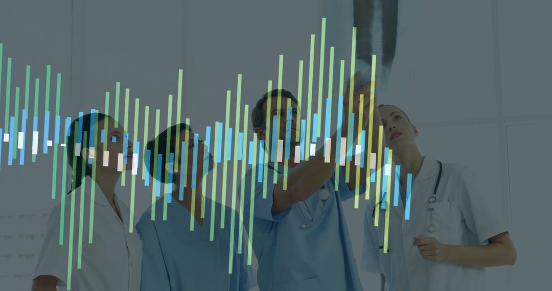 Medical Team Reviewing Scan with Overlayed Bar Graph