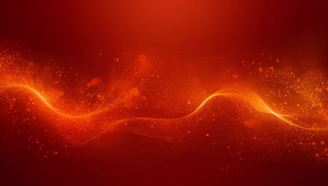 Fiery Light Ribbon with Spark Particles on Red Gradient, Abstract Neon Wave