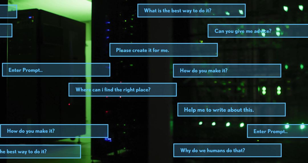 Digital Queries Floating Over Futuristic Data Center Background