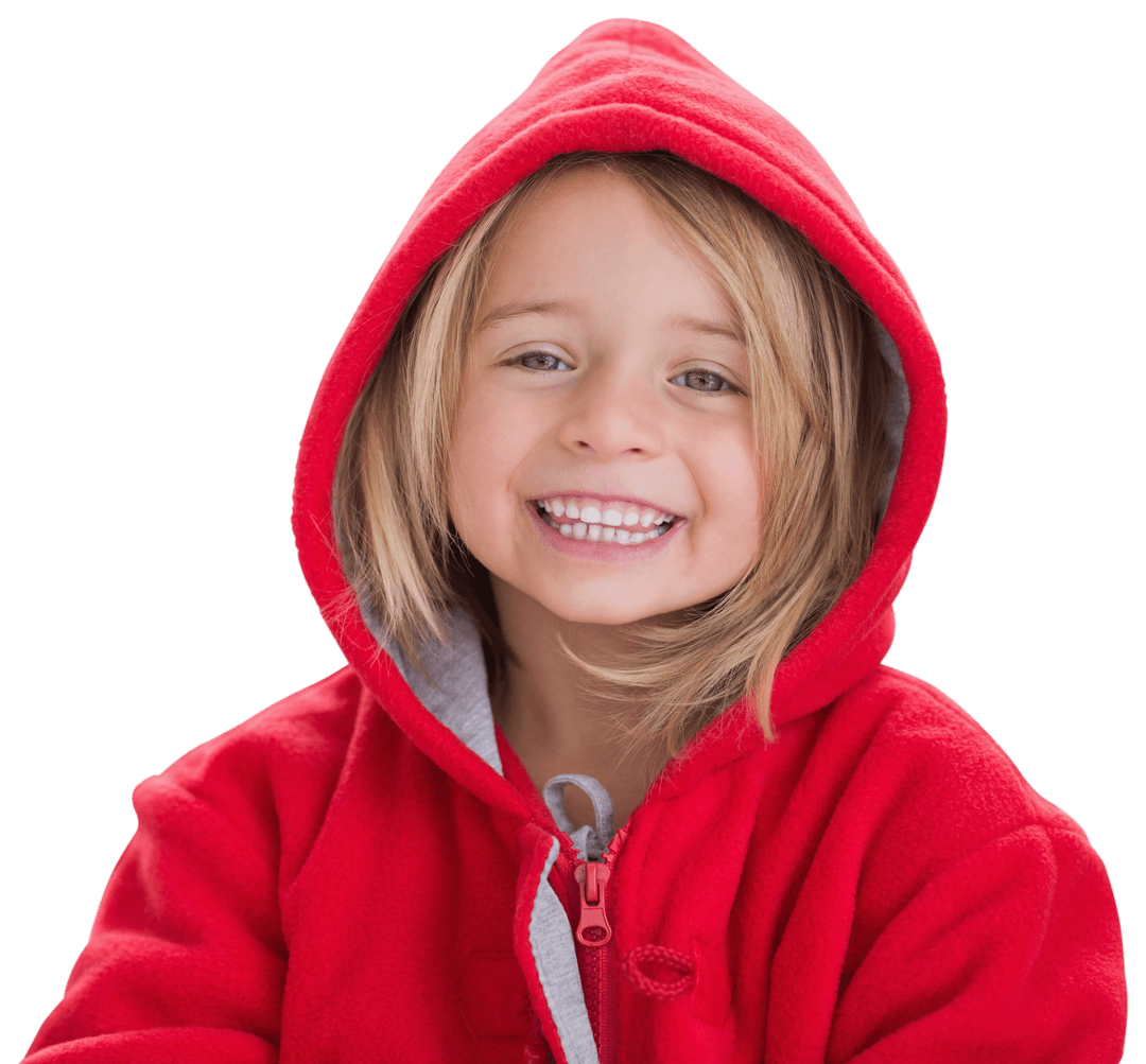Joyful Girl Wearing Red Hoodie on Transparent Background