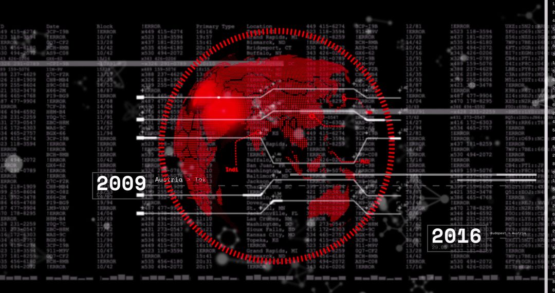 Global Digital Data Processing Visualization on Black Background
