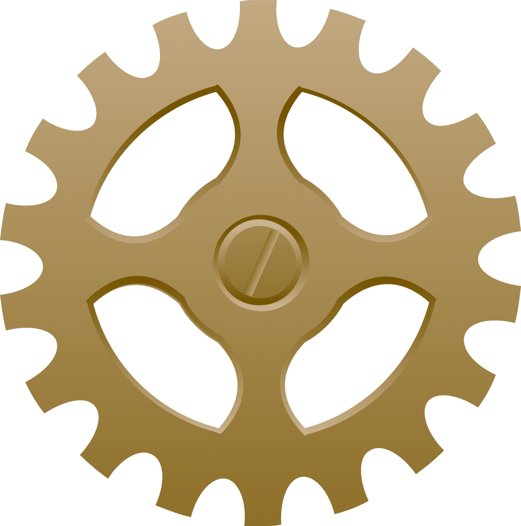 3D Gold Gear with Curved Spokes and Screw Head on Transparent