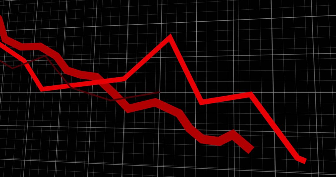 Red Line Graph Showing Downward Trend on Black Grid Background