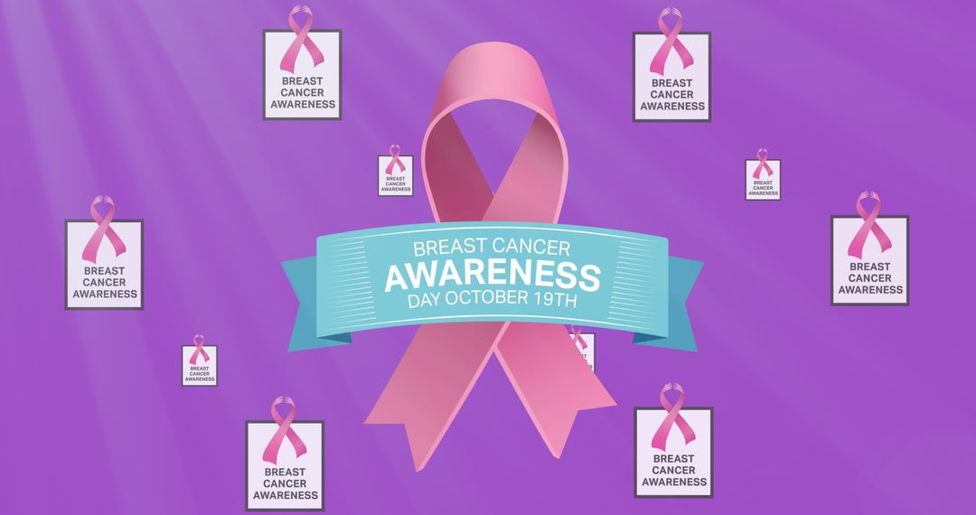 Breast cancer awareness banner with pink ribbons