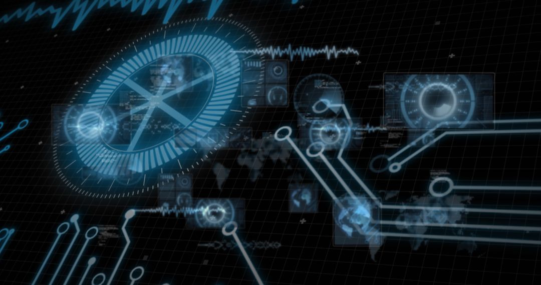 Futuristic Digital Interface with Data Processing and Circuitry