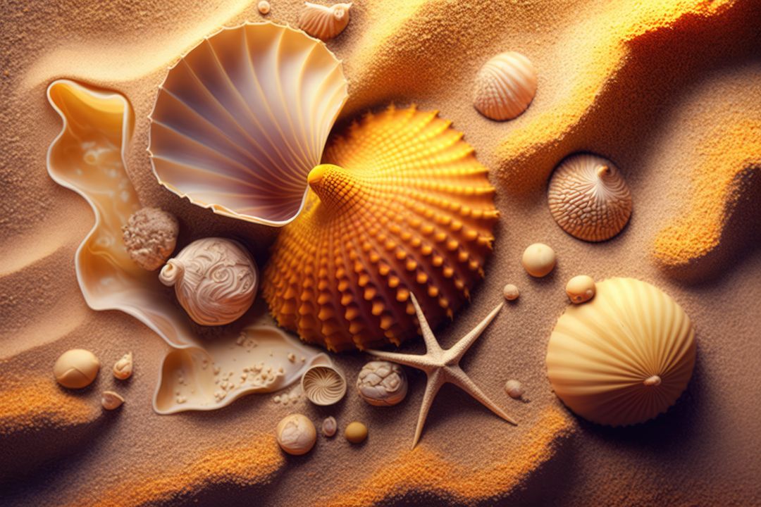 Close up of seashells in sand, created using generative ai technology - Free Images, Stock Photos and Pictures on Pikwizard.com
