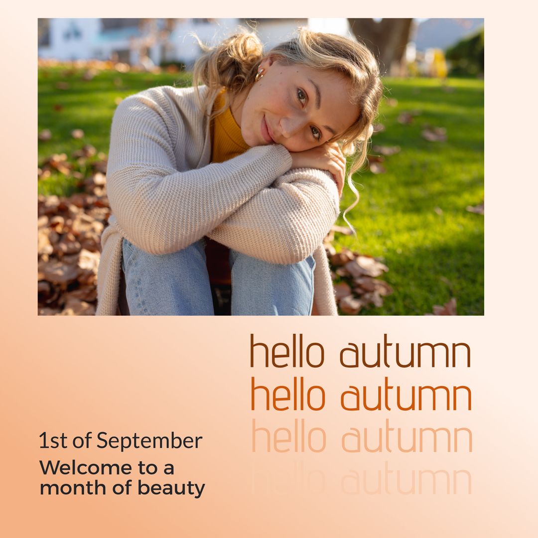 Happy Woman Enjoying Refreshing Autumn Day on Green Grass