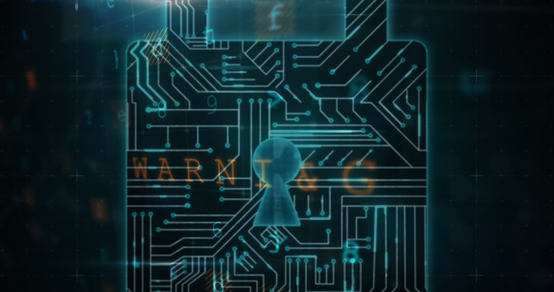 Digital Security Warning Concept with Padlock Circuit Hologram