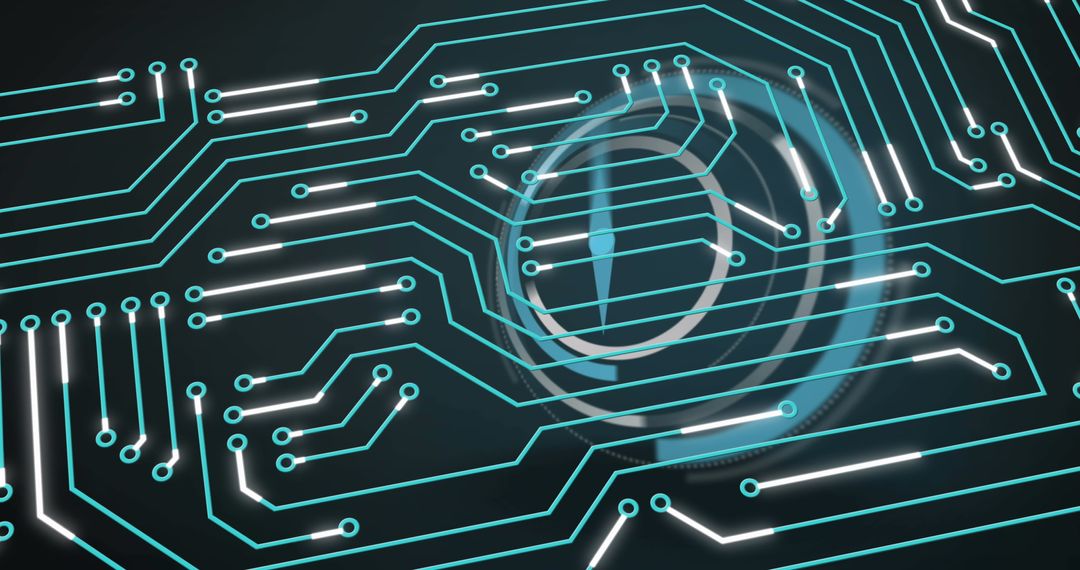 Digital Circuit Board Overlay on Futuristic Clock Interface