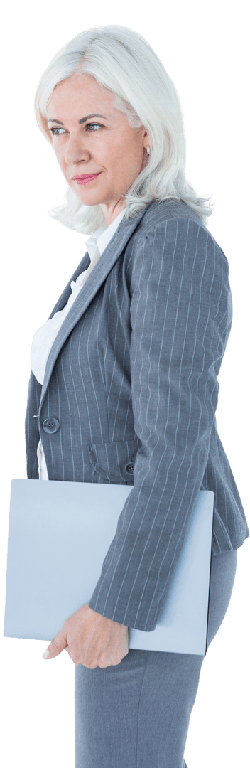 Confident Mature Businesswoman Holding File Transparent