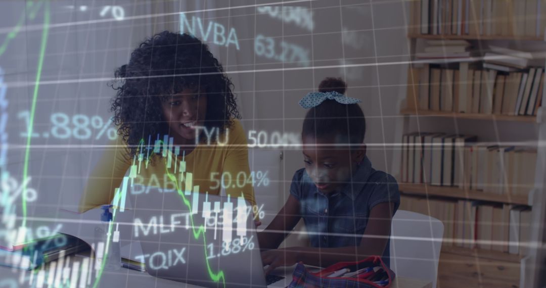 Mother and Daughter with Laptop Exploring Financial Data