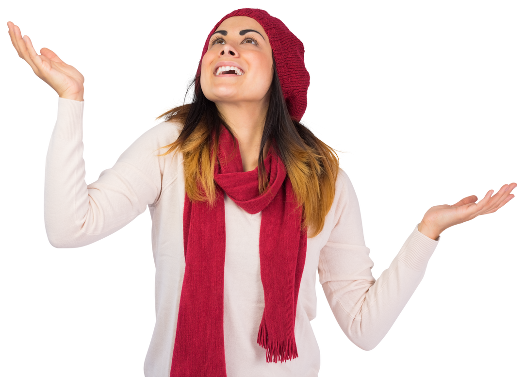 Joyful Brunette With Hat and Scarf on Transparent Background - Download Free Stock Images Pikwizard.com