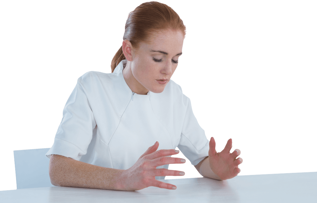Focused Businesswoman Envisioning Product on Transparent Surface