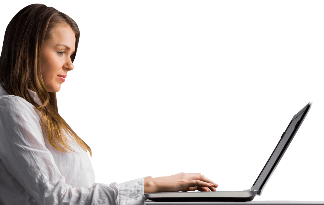 Transparent Image of Businesswoman Typing on Laptop