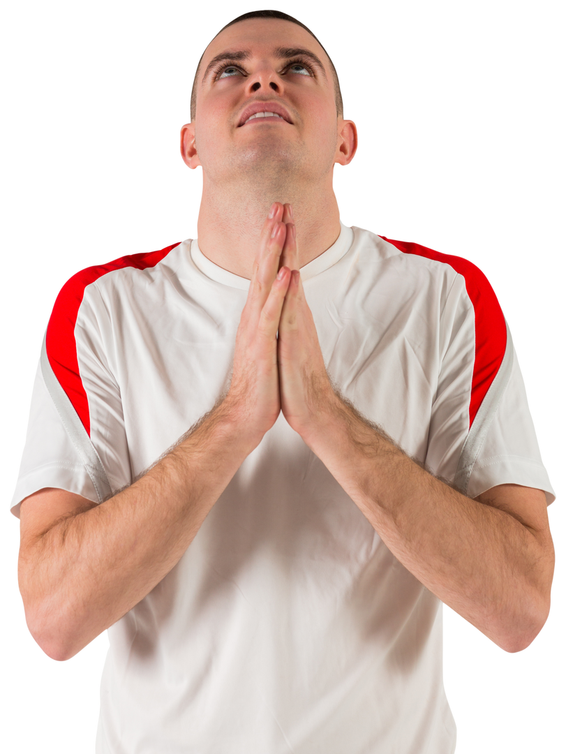 Nervous Football Player Looking Up with Hands Clasped on Transparent Background - Download Free Stock Images Pikwizard.com