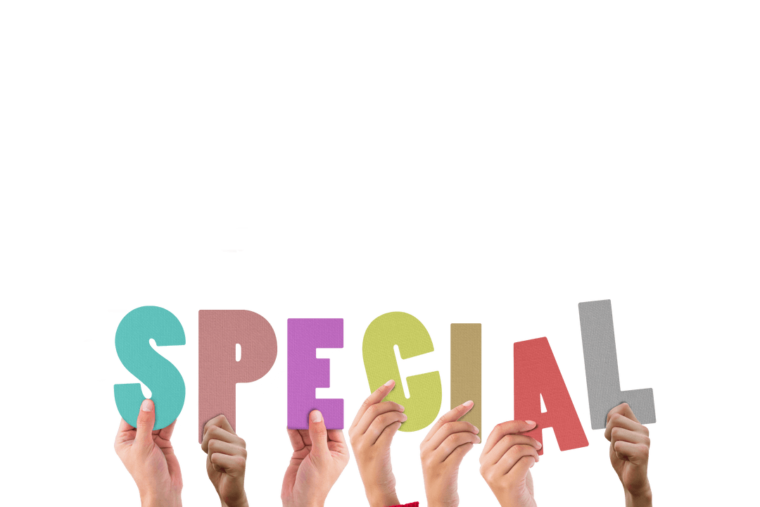 Transparent Hands Holding Colorful Word Special Display